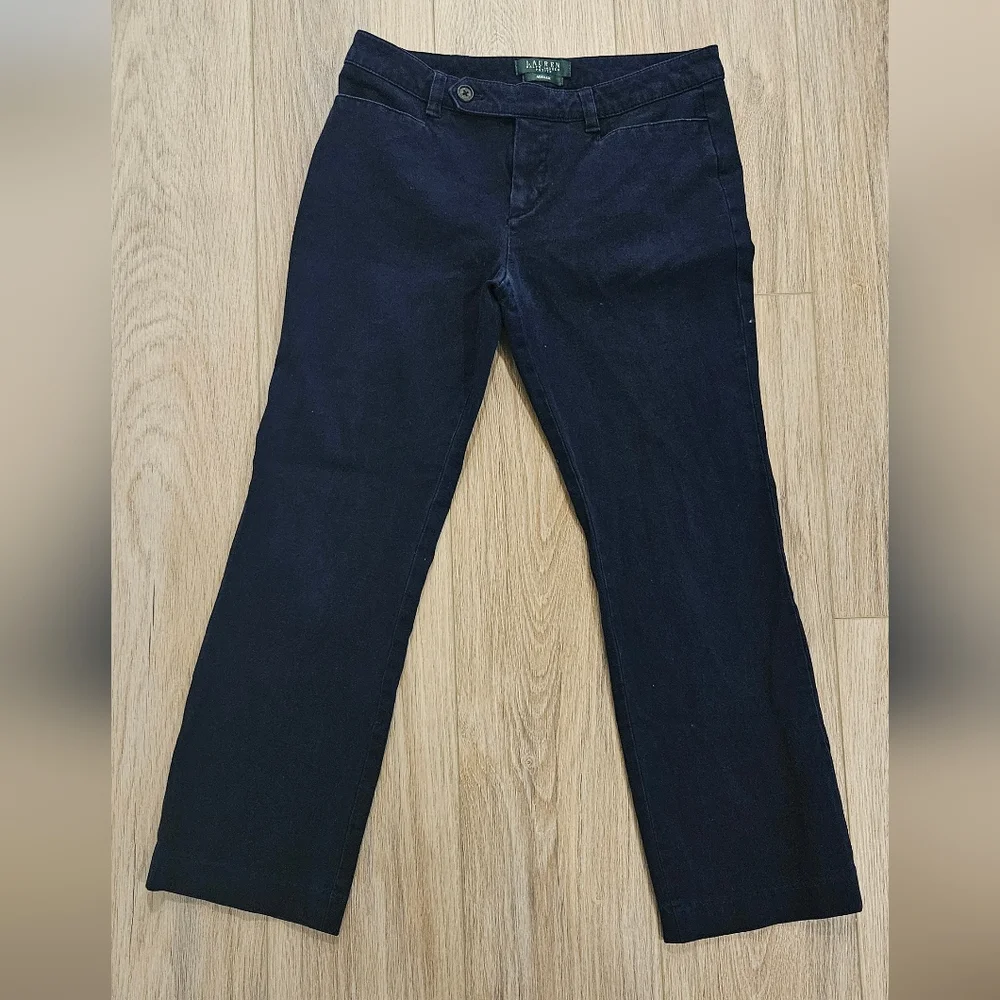 Lauren Ralph Lauren Adelle Pants Size 6P Navy Blue Straight Leg Trouser Stretch